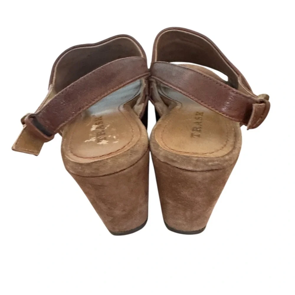 Trask Shari Suede Slingback Wedge Sandals Teak Brown Size 7